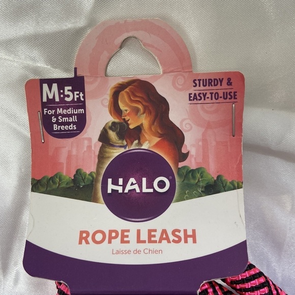 HALO Dog Black/Hot Pink 5FT Braided Rope Leash For Medium & Small Breeds NEW - Picture 10 of 12